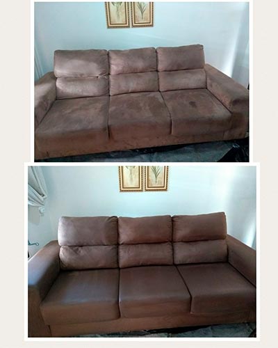 Sofá antes e depois da limpeza Lavagem de sofá