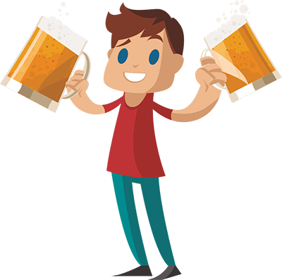Venha provar nosso chopp Homem segurando dois copos de chopp
