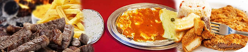 porções de filé com fritas, filé a parmegiana e á cubana porções de filé com fritas, filé a parmegiana e á cubana