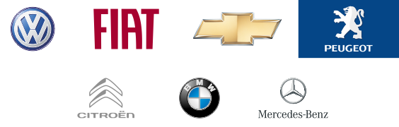 Volswagen, Fiat, Chevrolet, Peugeot, Citroen, BMW, Mercedes-Benz Marcas de veículos