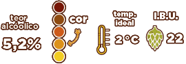 Teor alcóolico: 5,2% | Temperatura ideal: 2ºC | IBU: 22 Dados da cerveja