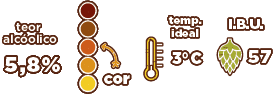 Teor alcóolico: 5,8% | Temperatura ideal: 3ºC | IBU: 57 Cerveja Red IPA