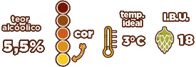 Teor alcóolico: 5,5% | Temperatura ideal: 3ºC | IBU: 18 Cerveja de baixo tero alcóolico