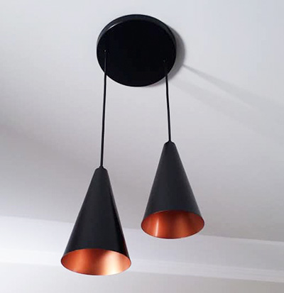 Pendente cone para duas lâmpadas Pendente cone para duas lâmpadas