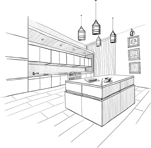 Desenvolvemos móveis planejados para diversos ambientes Ilustração de uma cozinha planejada