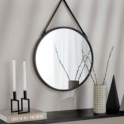 Espelho adnet decorativo com alça de couro Espelho decorativo