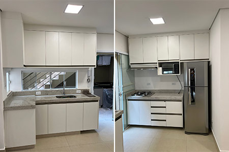 cozinha MDF cristal com puxador inox cozinha MDF cristal com puxador inox