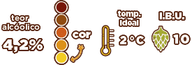 Teor alcóolico: 4,2% | Temperatura ideal: 2ºC | IBU: 10 Teor alcóolico