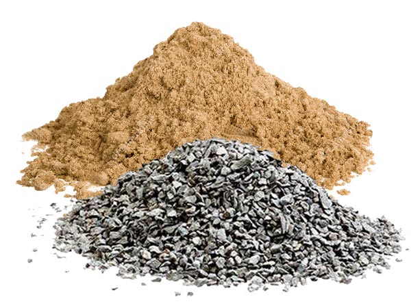 Venda de areia e pedra para a construção civil Pilha de areia lavada e pedra britada