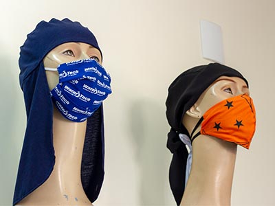 Máscaras de proteção facial e lenços para a cabeça Máscaras e lenços