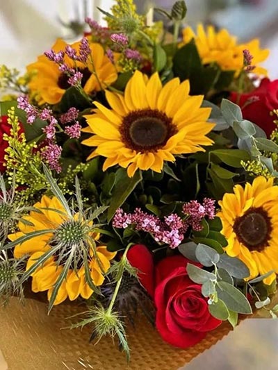Buquê de Girassol com Rosas Colombianas