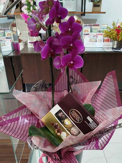orquídea acompanhada de Ferrero Rocher