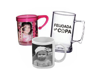 Canecas personalizadas de porcelana e acrílico Canecas personalizadas de porcelana e acrílico