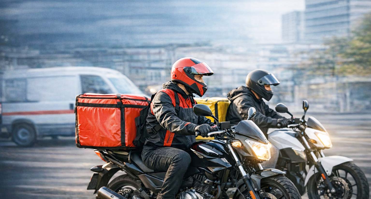 Entregadores em motocicletas