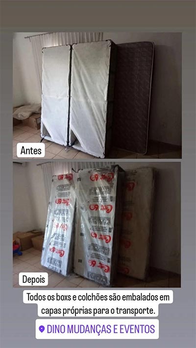 Todos os box e colchões são emabaldsos em capas próprias para o transporte cama box e colhões embaladfos para transporte