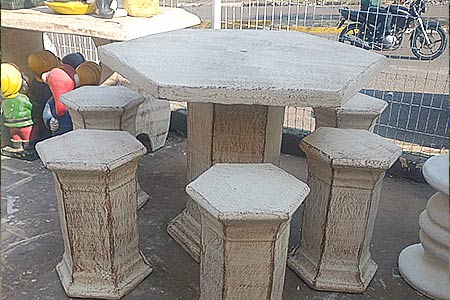mesa e bancos de concreto hexagonais mesa e bancos de concreto hexagonais