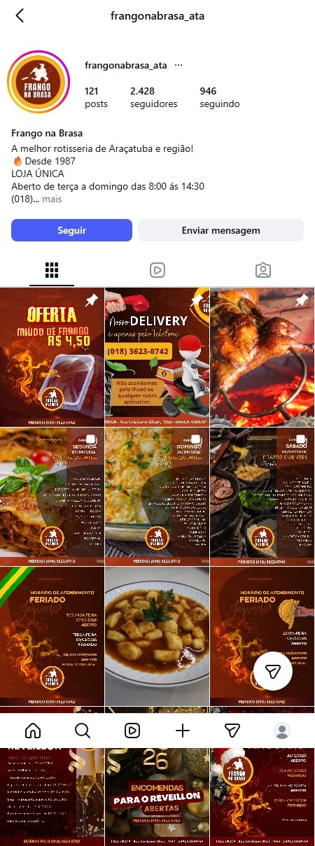 Instagram Frango Na Brasa Perfil do Frango Na Brasa Rotisseria no Instagram com o cardápio do dia