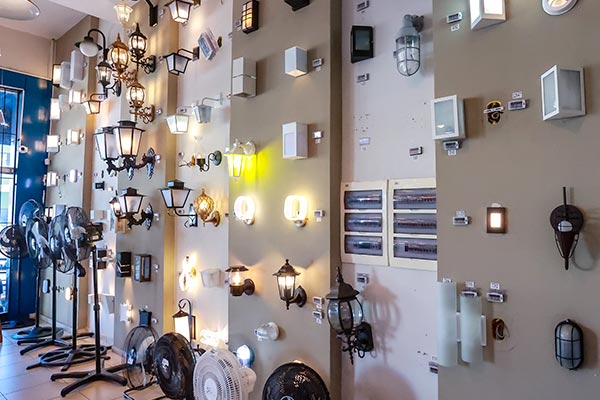Mostruário de luminárias e produtos para iluminação