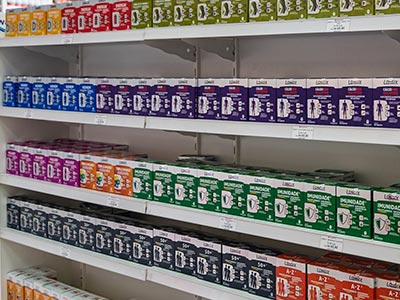Prateleiras com suplementos vitamínicos Prateleiras com suplementos vitamínicos