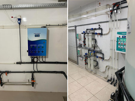 Equipamentos instalados para tratamento de água