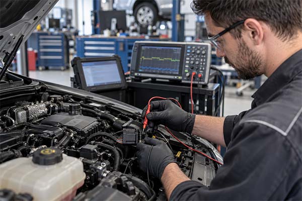 Técnico identificando falhas eletrônicas