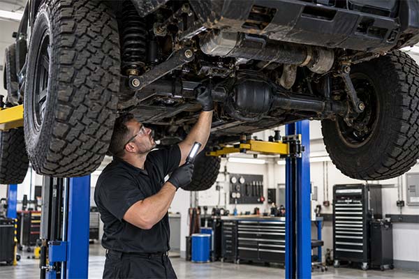 Mecânico realizando manutenção em veículo Jeep