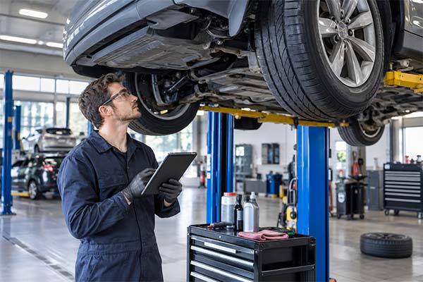 Mecânico realizando revisão automotiva